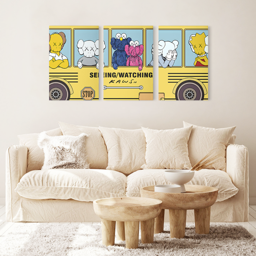 Fashionable Bear,Triple Frameless Canvas Painting.