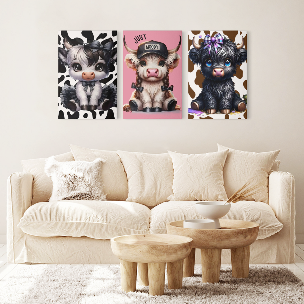 Beautiful Calf,Triple Frameless Canvas Painting.