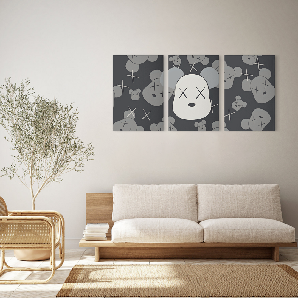 Funny Bear,Triple Frameless Canvas Painting.