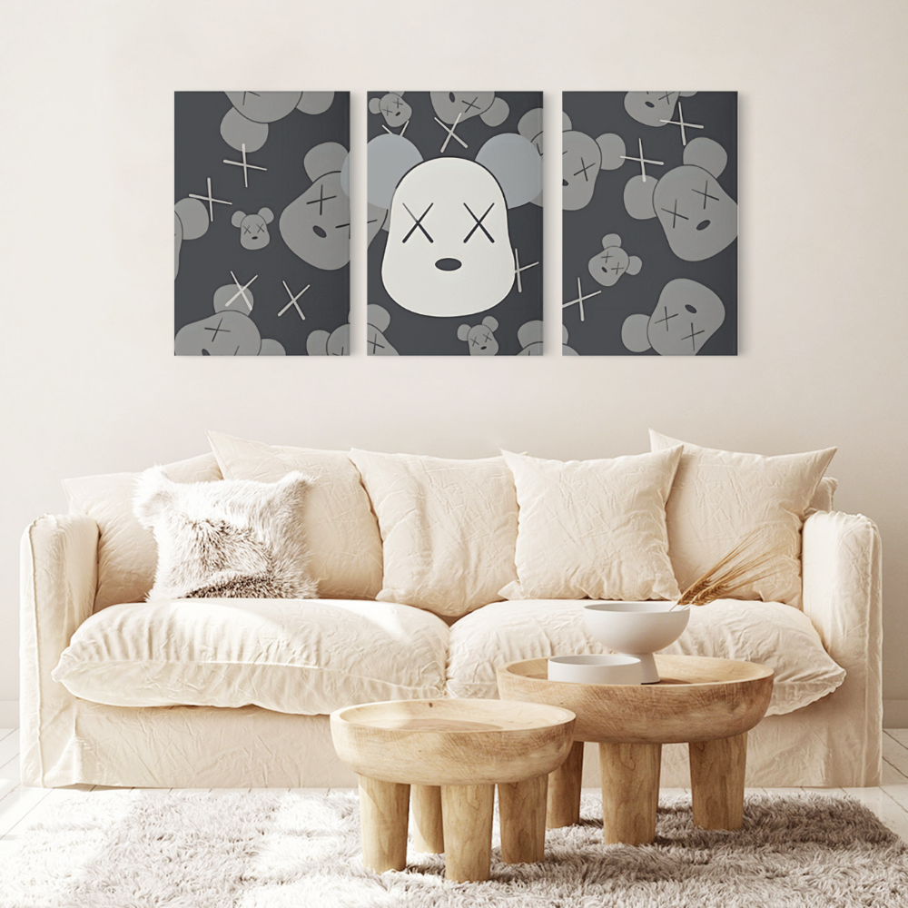 Funny Bear,Triple Frameless Canvas Painting.