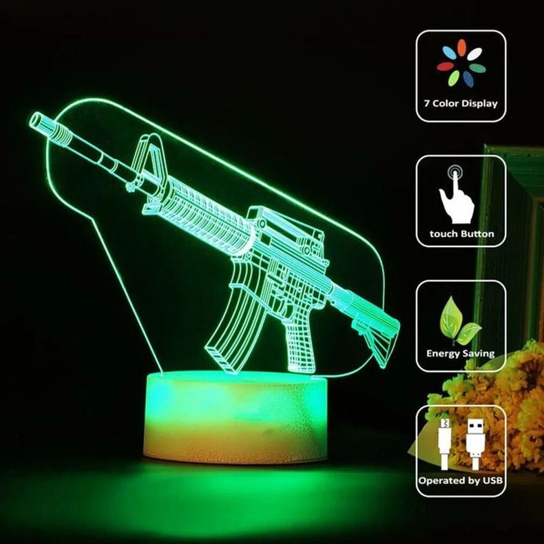 3D Gun-Shaped LED Night Light USB Powered, Color-Changing Touch Control Desk Lamp