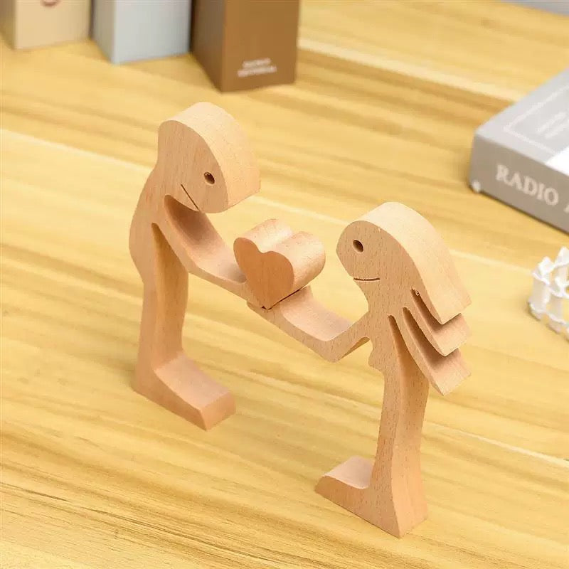 Man And Woman Stand With Heart Couple Wood Sculpture