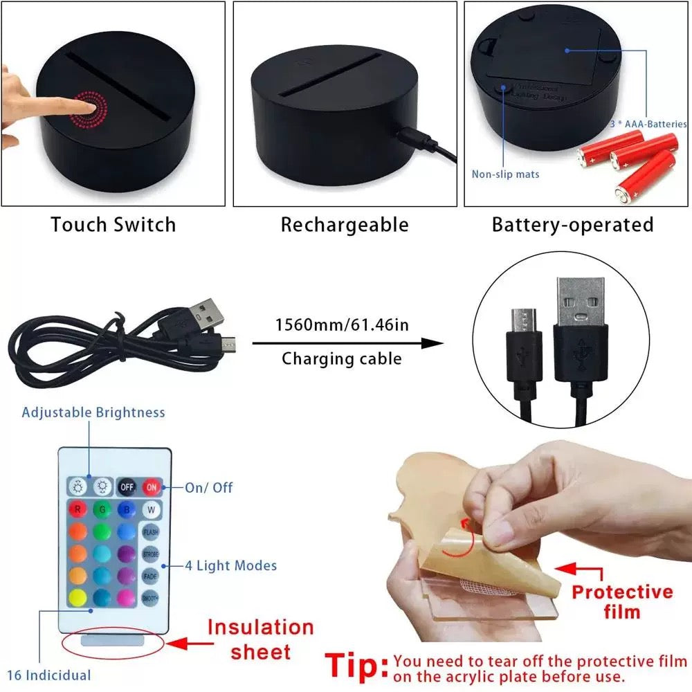 Love Gesture 3D LED Night Light USB Powered, Color-Changing Touch Control Desk Lamp