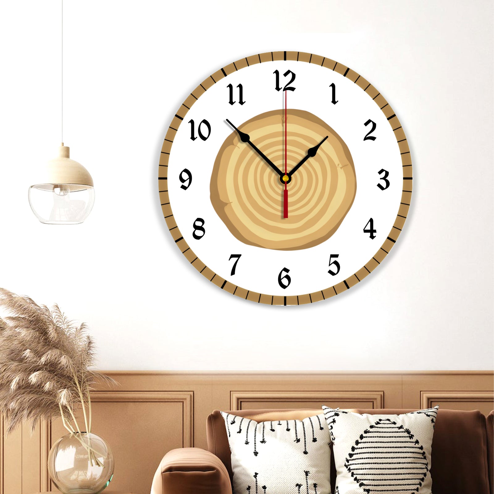 Creative Design Of Wood Pile Annual Ring, Round Stylish Luxury Digital Wall Clock