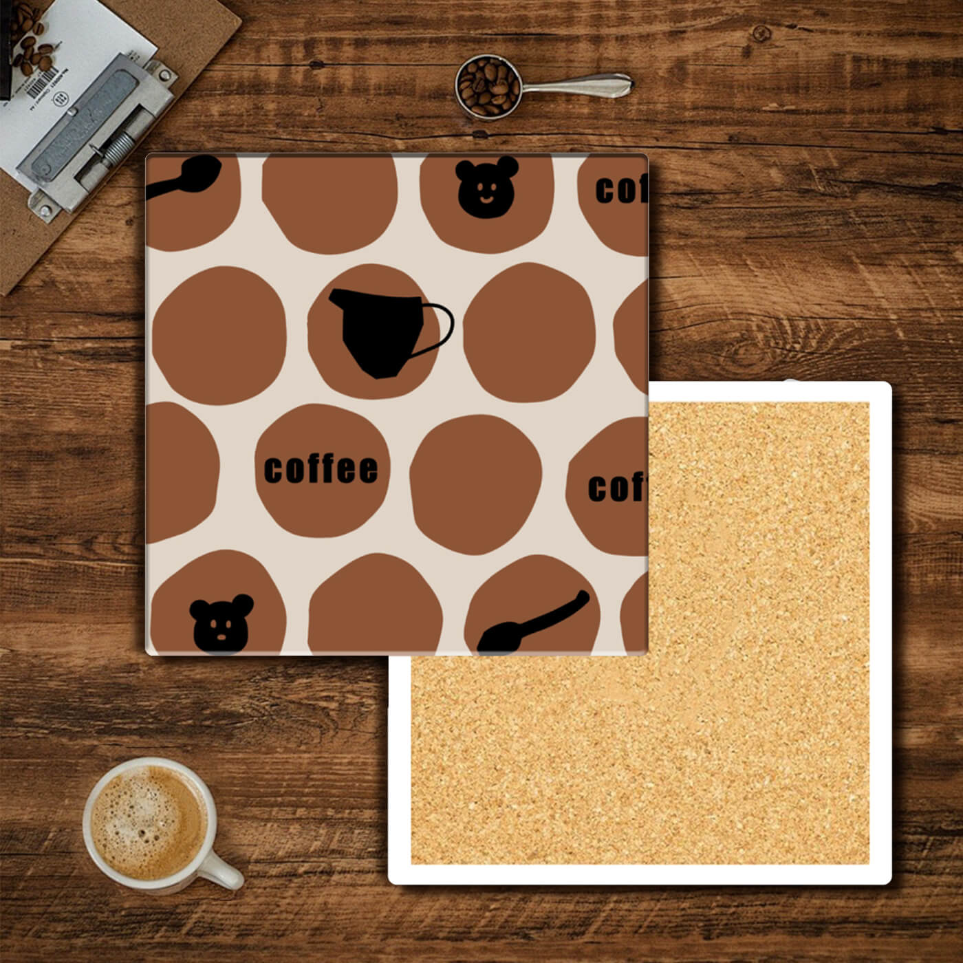 Coffee Creative Design, Square Ceramic Coaster (Combination Pack)