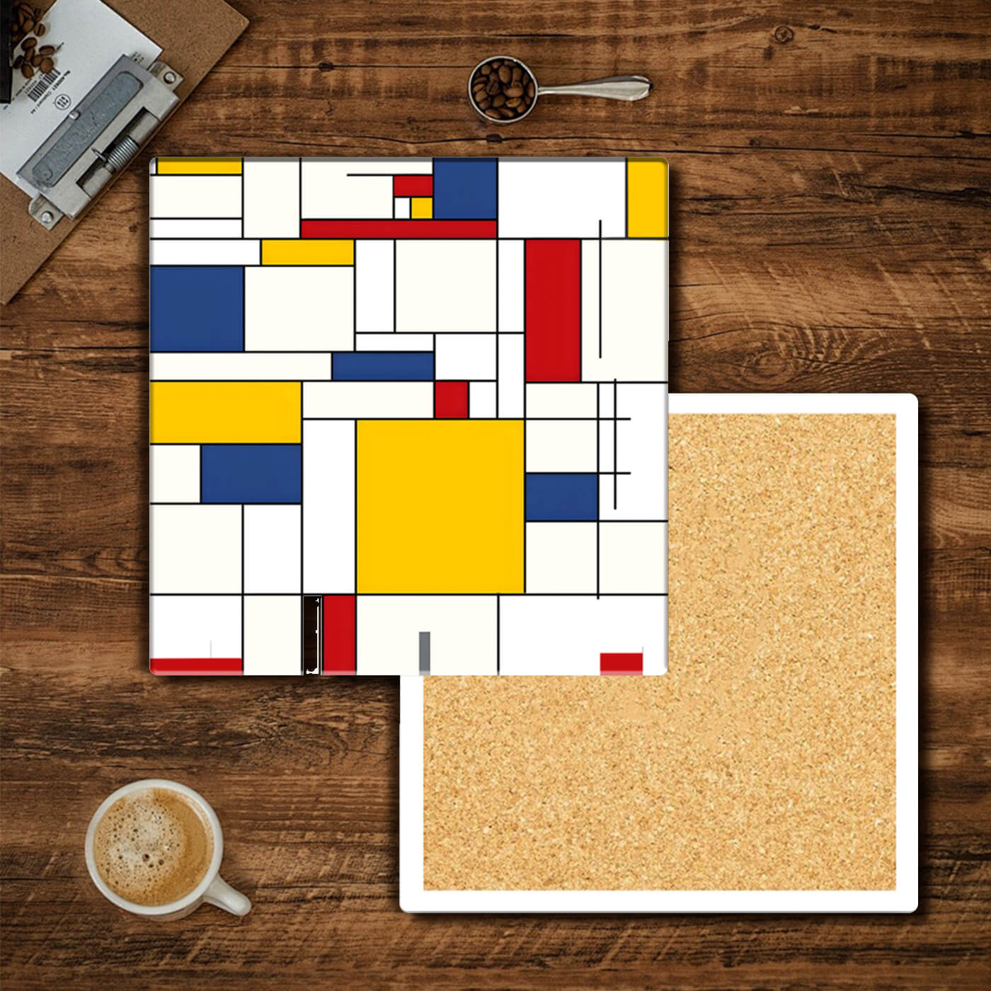 Chaotic Grid Creative Design, Square Ceramic Coaster (Combination Pack)