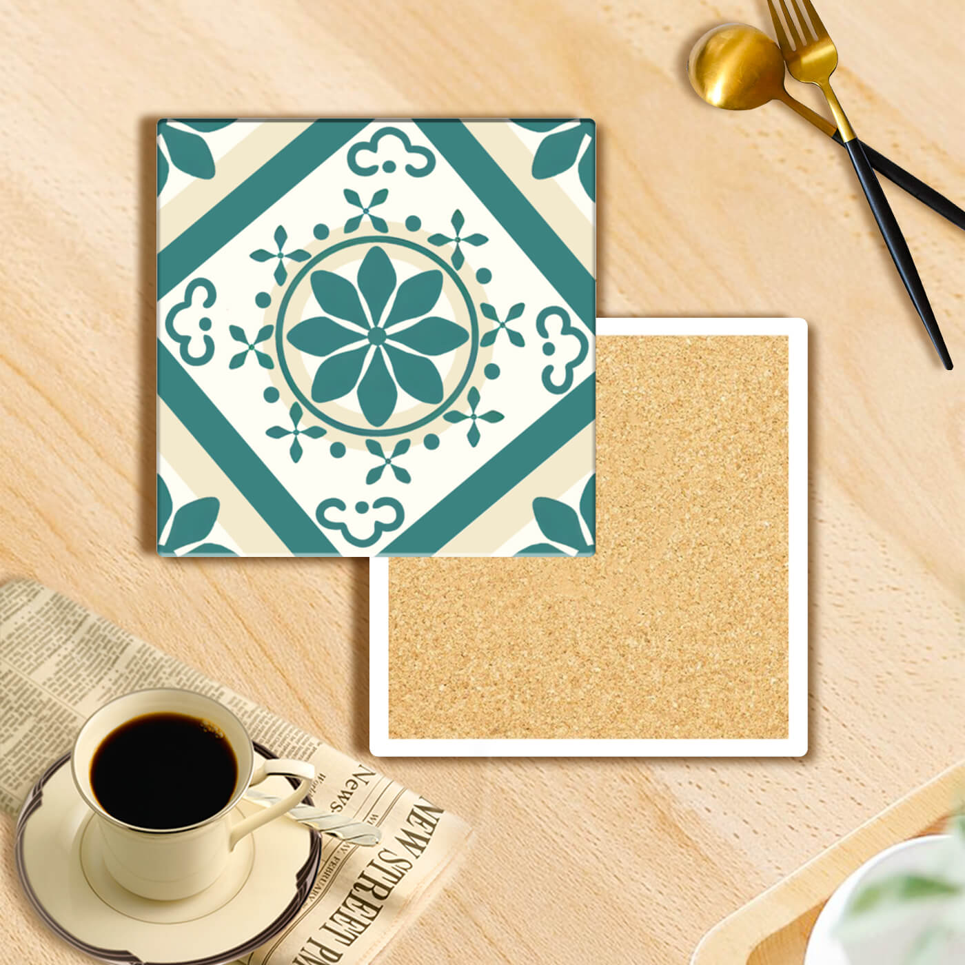 Creative Flower Pattern, Square Ceramic Coaster (Combination Pack)