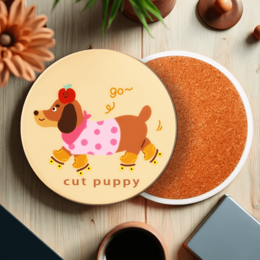 Dachshund Creative Pattern, Round Ceramic Coaster (Combination Set)