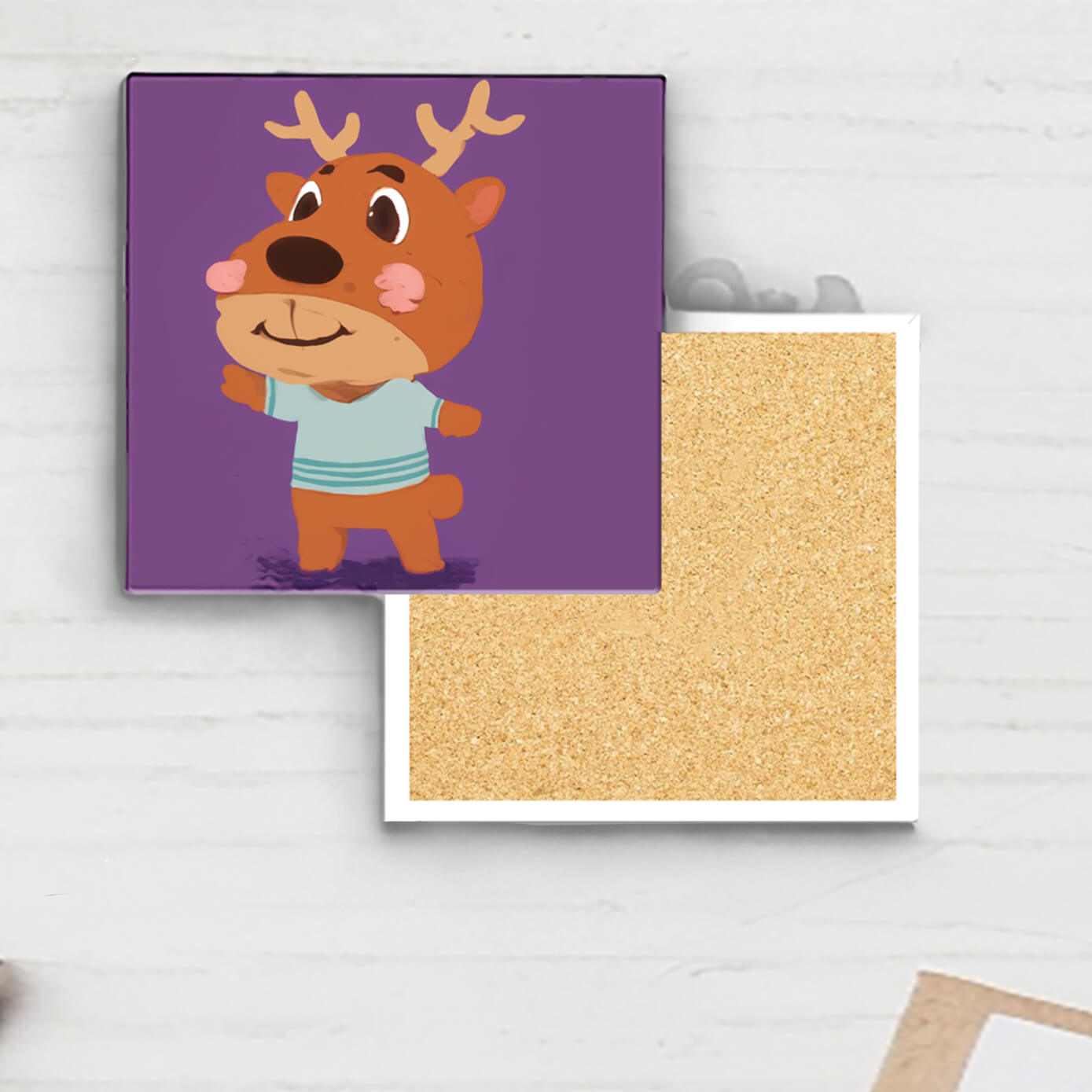 Cartoon Cute Deer, Square Ceramic Coaster (Combination Pack)